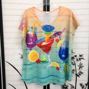 Sun Bay Woman Cocktail Graphic Tee Sz 1X Beach